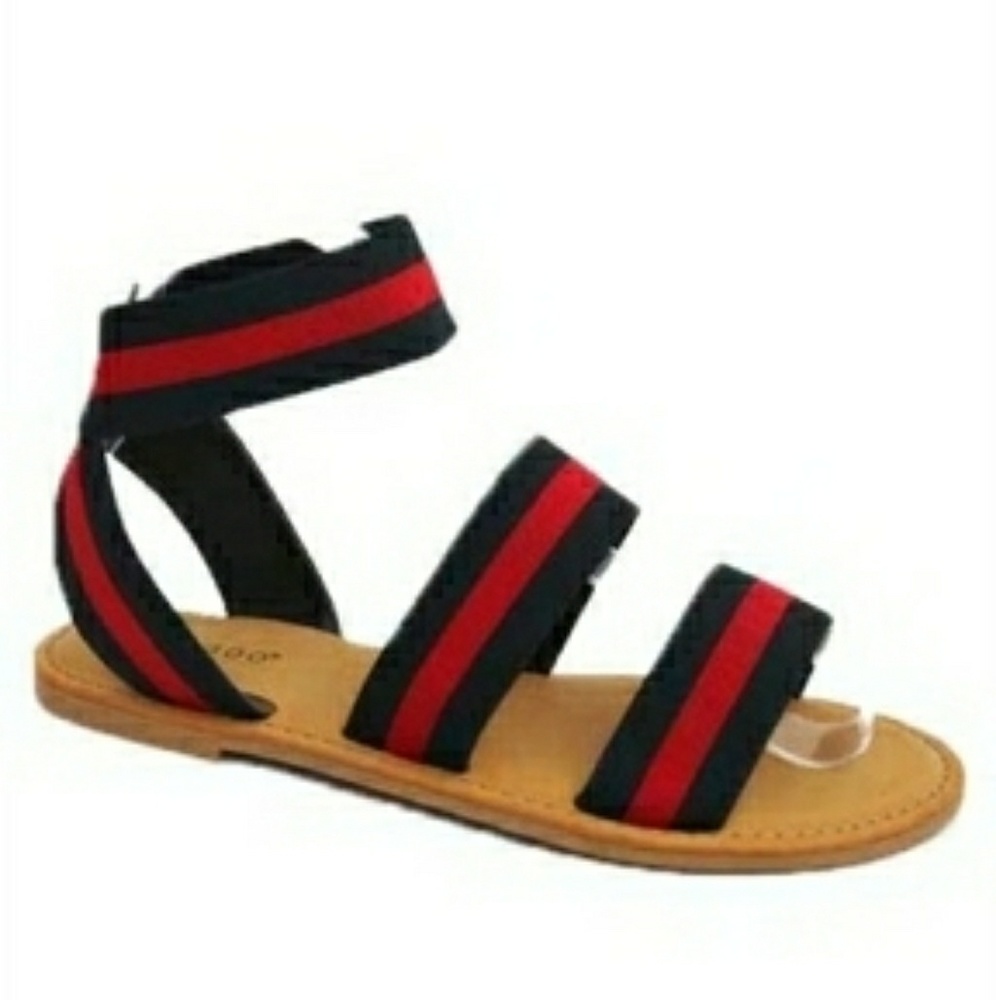 💎Black & Red Open Toe Sandals With Strap - Picture 3 of 3